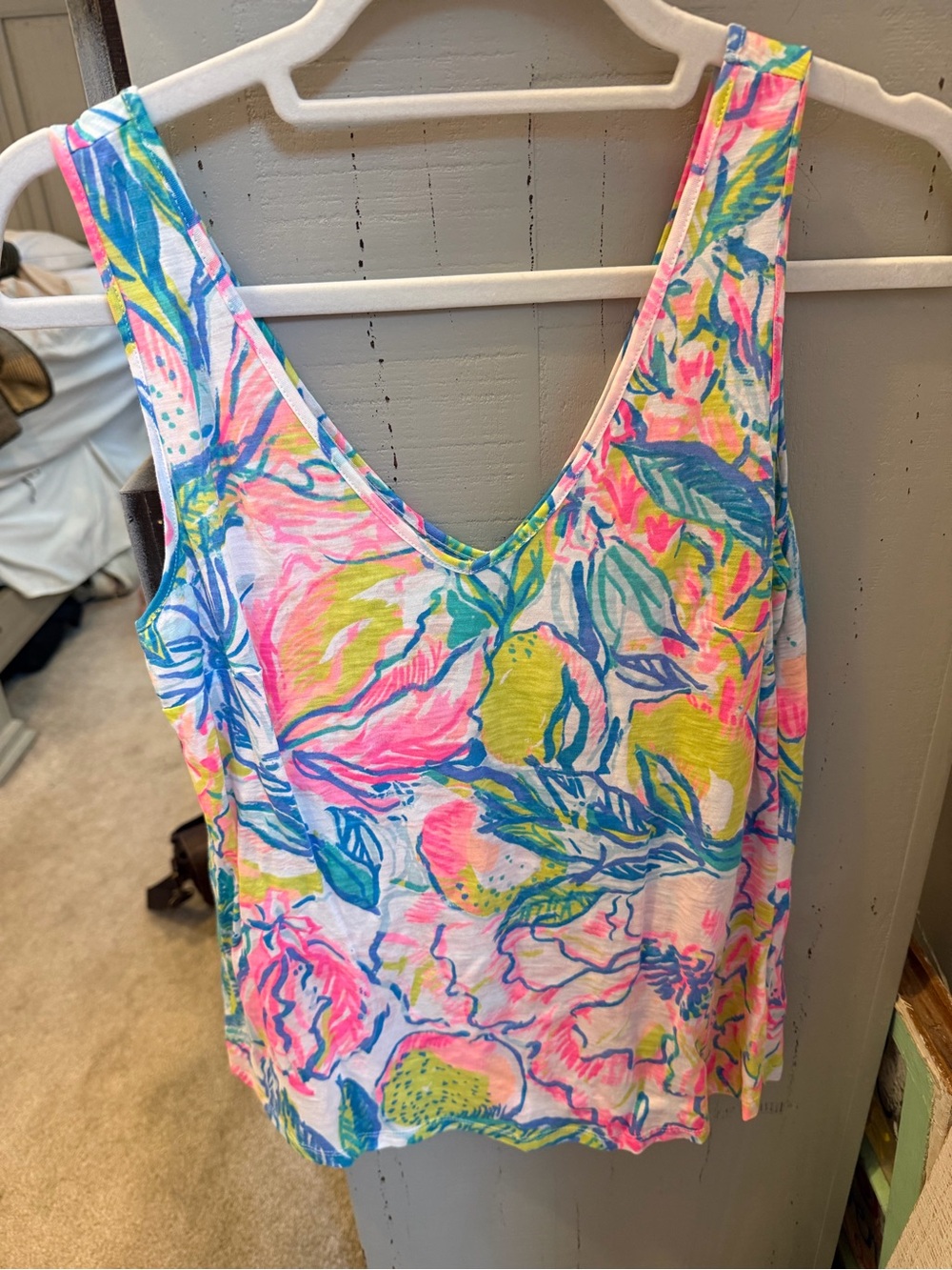 Lilly Pulitzer Pink, Blue & Green Floral V-Neck Tank